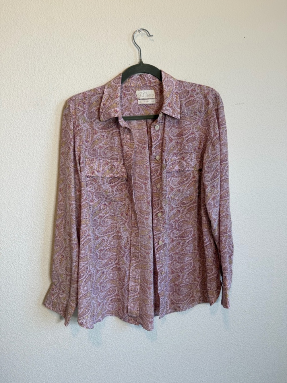 J. Crew Silk Paisley Button-Up Blouse in Mauve Pink